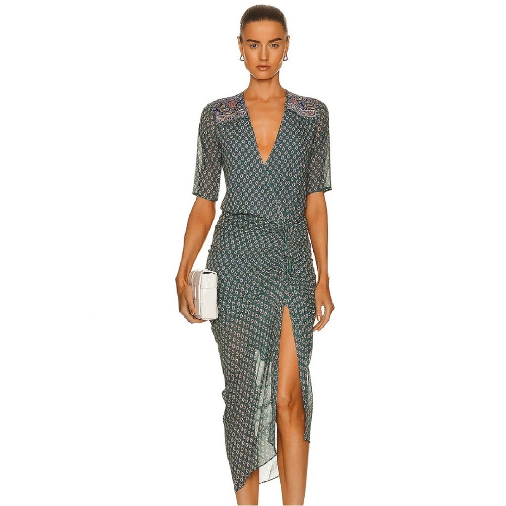 NEW VERONICA BEARD REVOLVE GREEN PRINTED SILK MAXI DRESS
